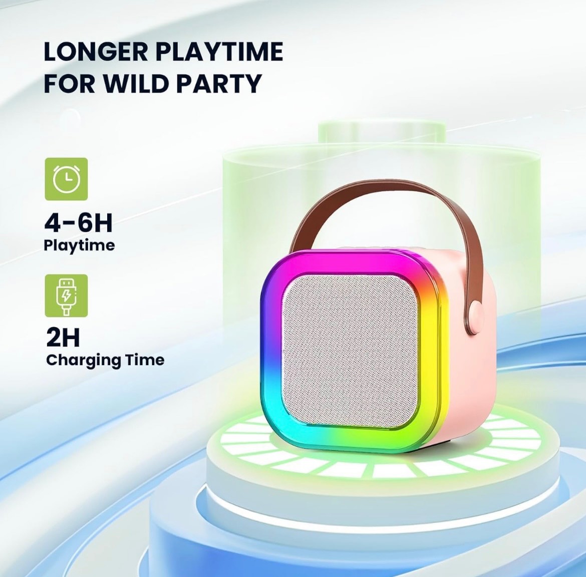 Mini Karaoke Machine, Portable Bluetooth Speaker with 2 Wireless Microphones, Outdoor Live Home K-song Bluetooth Audio with Microphone, Christmas and Birthday Gifts Suitable for Girls and boys