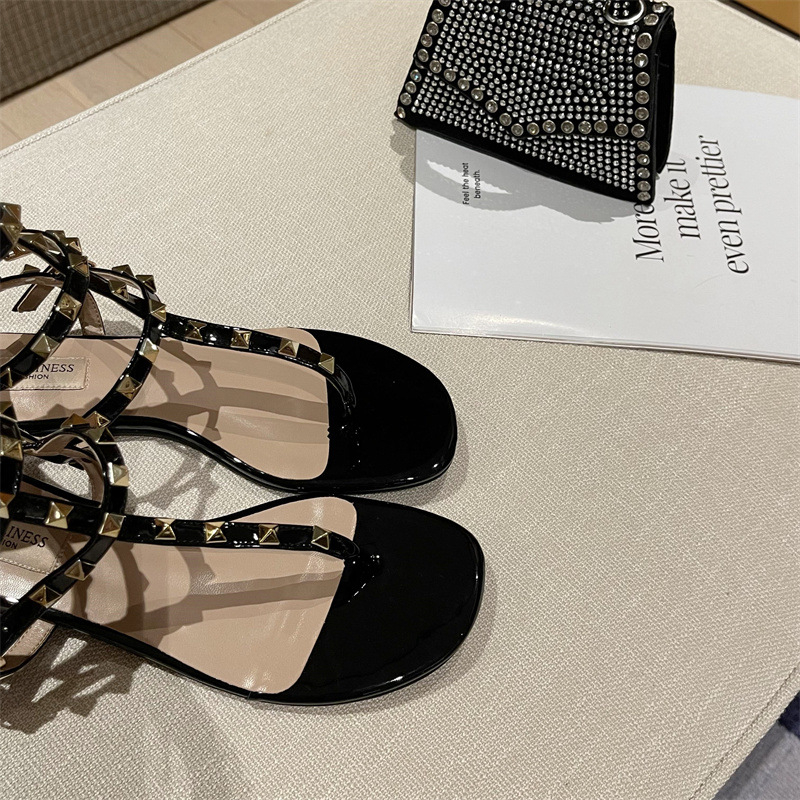Women and Girls Square Nail One Line Buckle Strap Roman Flat Sandals Chuck Casual Kids Beach Shoes