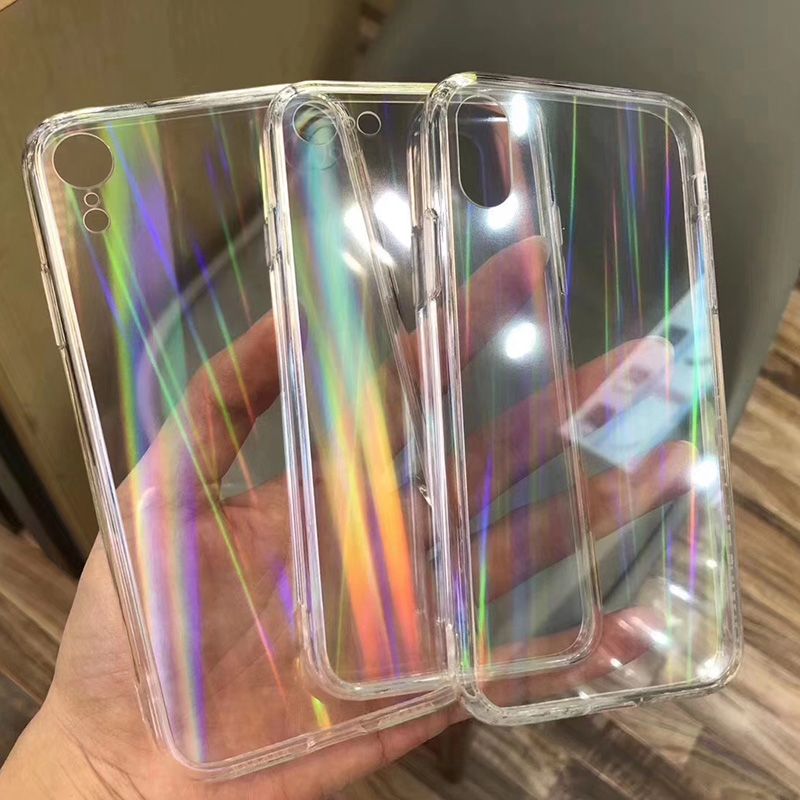 Gradient Rainbow Laser Cases For  X XS  XR Transparent Soft Fundas For  11 XR 6 6S 7 8 Plus  Acrylic Covers