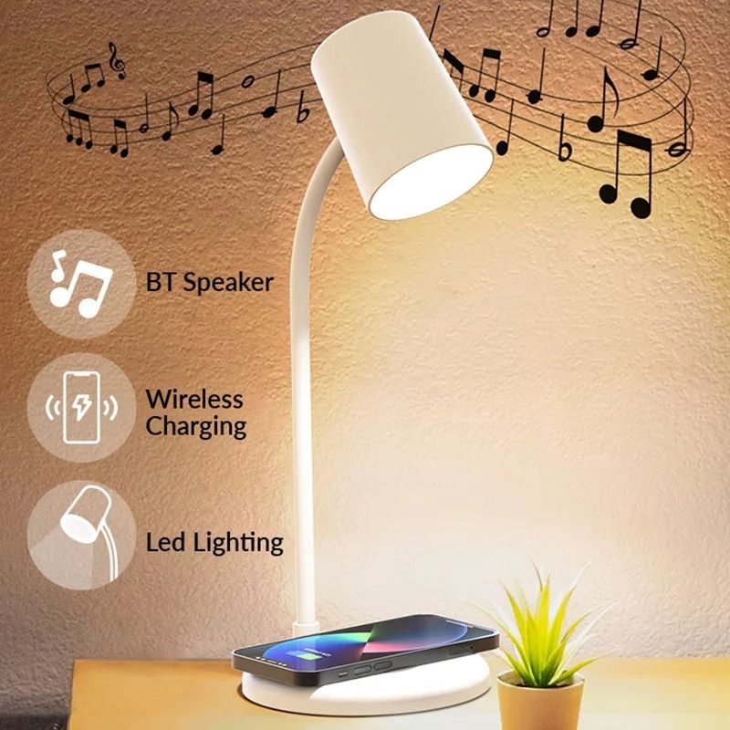 Wireless Charging Desk Lamp Bluetooth Speaker Three In One Warm Night Light USB Charging LED Desk Lamp Bluetooth Audio

