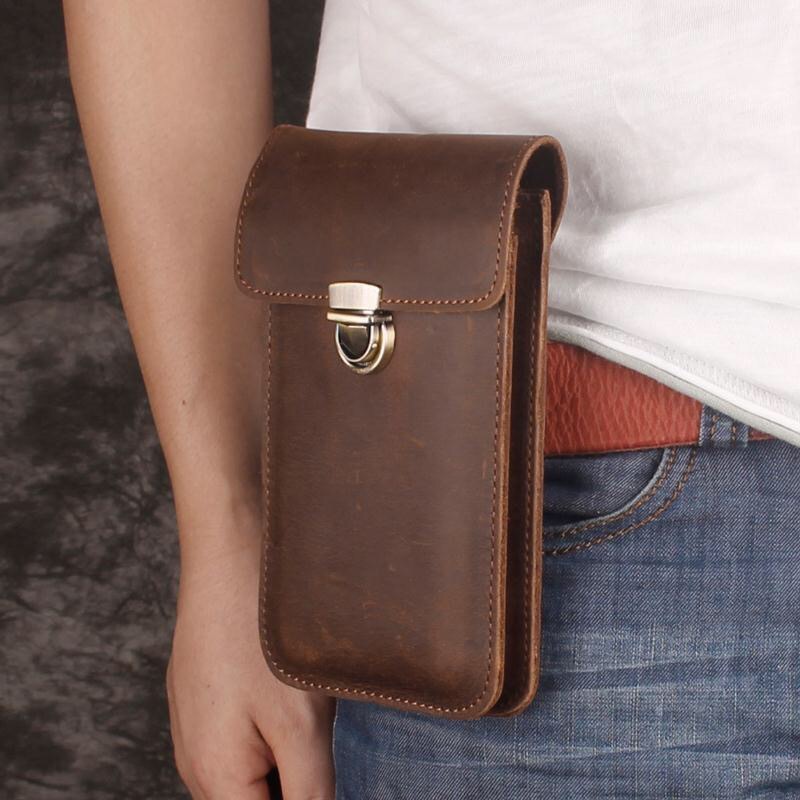 CRRshop free shipping male the first layer of cowhide men's mobile phone handbag with leather belt man new fashion trend ultra-thin leather mobile phone waist bag