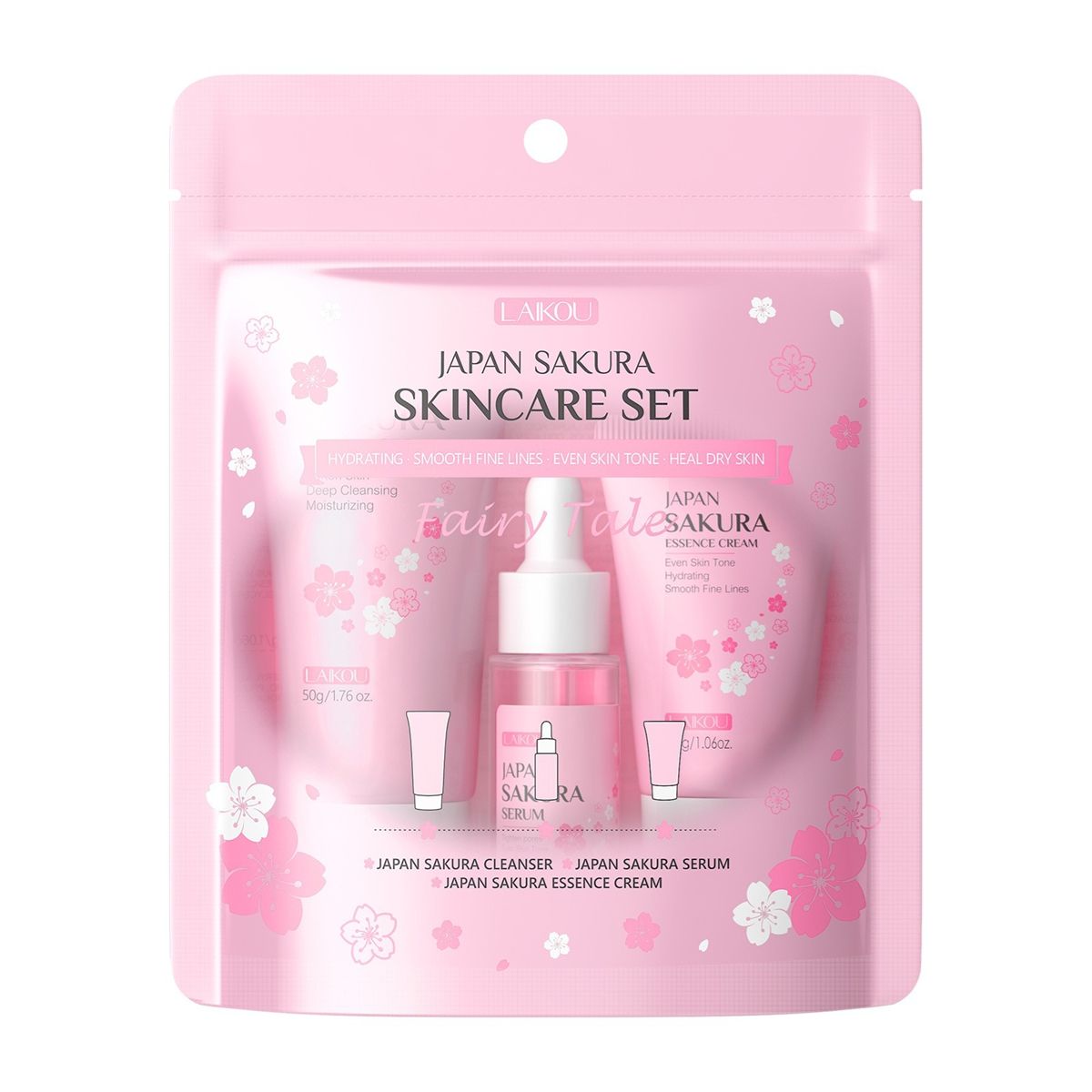 LAIKOU Japan Sakura Skincare Set - Hydrating & Smoothing Facial Care Kit for Even Skin Tone & Healthy Skin