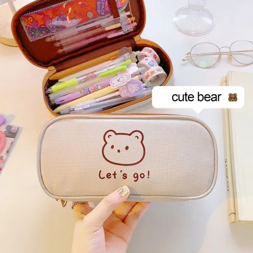 Portable cartoon bear pencil case with pen insert animal cute