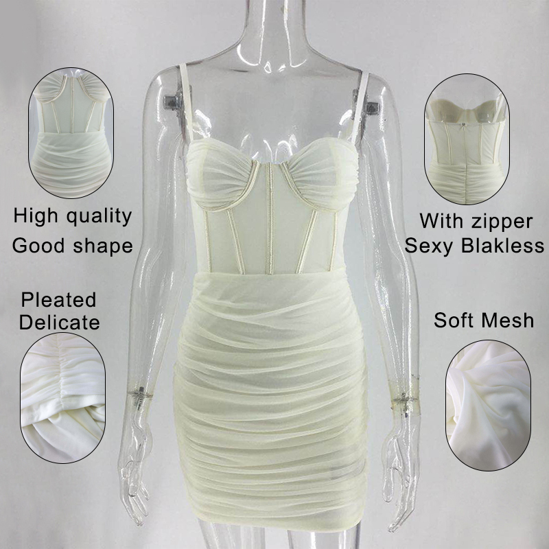 Mesh Summer Women Dress Spaghetti Straps Sash Sexy Dress Mini Night Club Party Dress Bodycon Dress