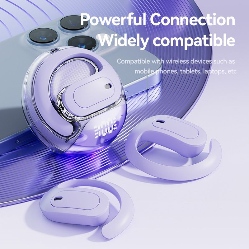 M112 Transparent Coconut‑Ball OWS Ear‑Hook Wireless Bluetooth Earbuds, Smart AI Multi‑Language Translation Function, Open‑Ear Non‑in‑Ear Design, Digital Power Display, Stable Wearing for Sports, Travel, Business Communication and Daily Use