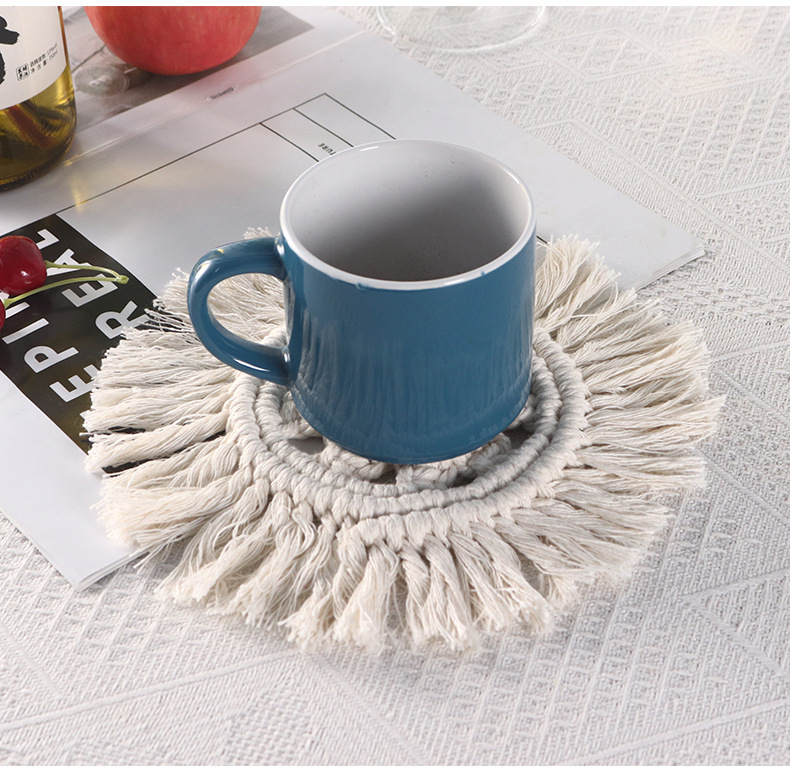 Braid Placemats With Tassel for Kitchen Dining Tables Coffee Cup Coasters Non Slip Heat Insulation Tableware Pads Handmade Mats
