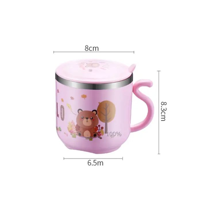 Cartoon Double Wall Insulated Leak Proof Stainless steel Water Cup With Straw For Children