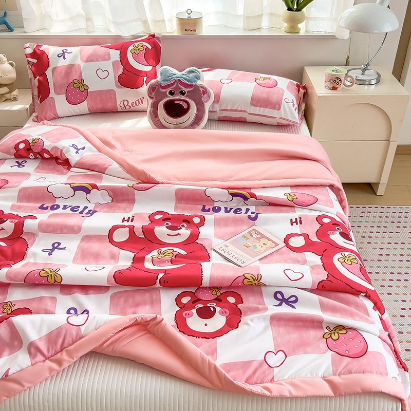 Luxury Ice Silk Summer Cooling Quilt, Machine Washable Silky Bedding for Naked Sleep, Embroidered High-End Air Conditioning Quilt, Soft Comfortable Cooling Summer Blanket for Cross-Border Sale