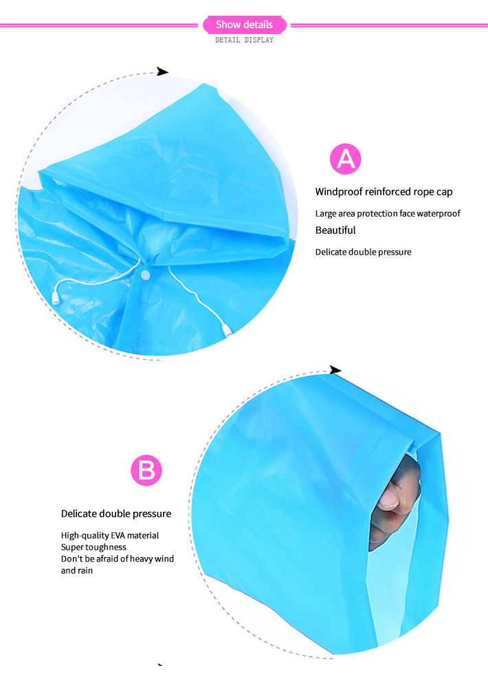 EVA Reusable Raincoat Rain Ponchos with Hood and Elastic Cuff Sleeves for Kids, Size 113 cm x 55 cm
