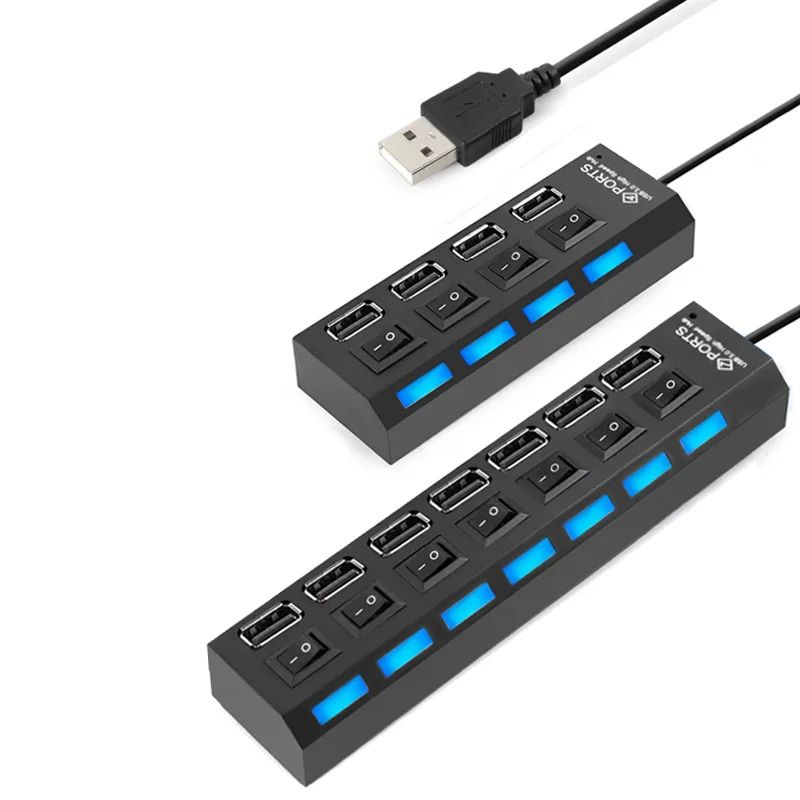 USB Hub Usb 2.0 Hub Multi Usb Splitter 4 7 Port With Switch Multiple Expander High Speed Hab For PC Laptop Computer Accessories