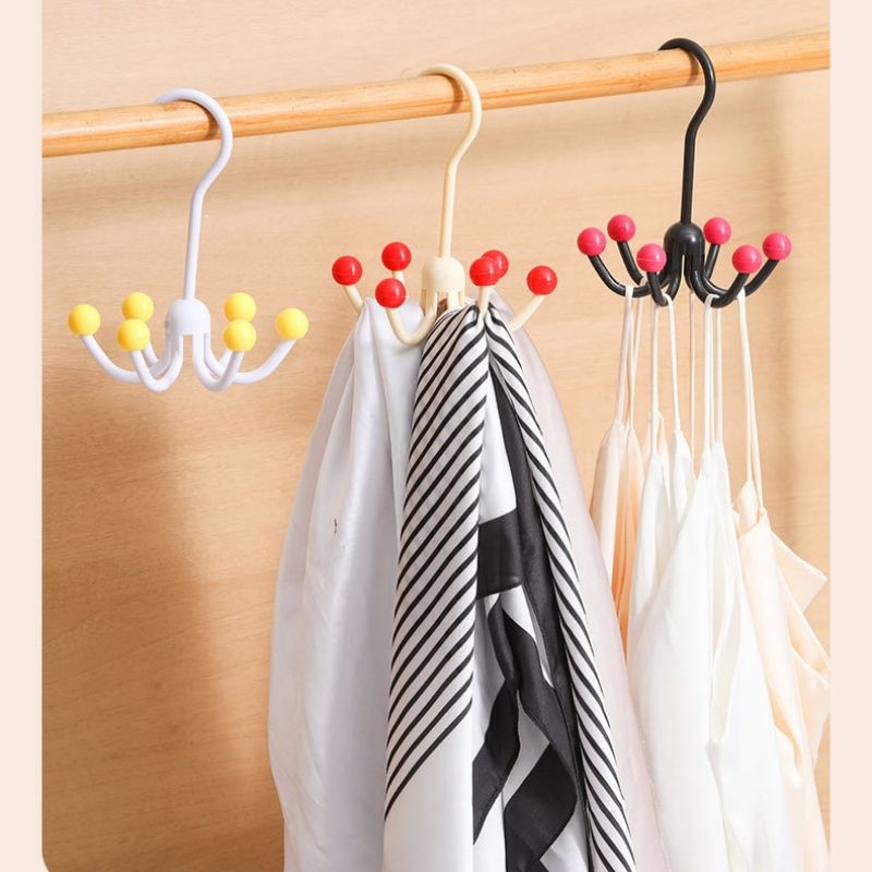 Hanging hat storage hook, wardrobe rotating hook, sling towel bag display shelf One Hook Six Claws Storage Rack 