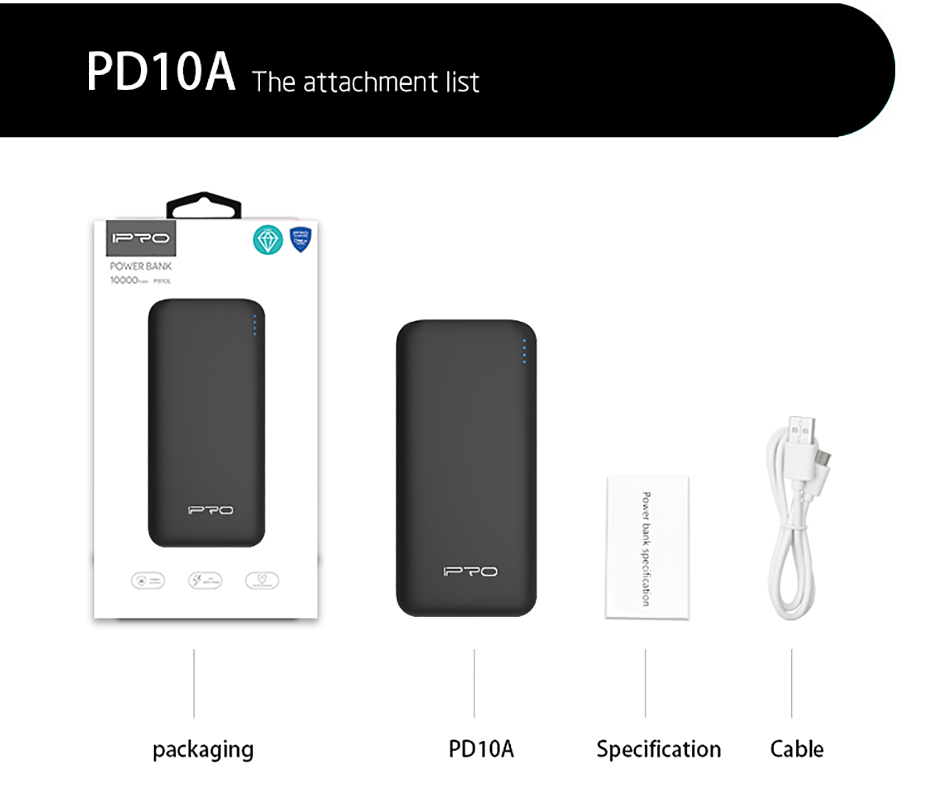 IPRO PD10A Charger Power Bank 10000mAh External Battery Pack Dual Output Port with LED Status Portable Charger Powerbank For Samsung Xiaomi mi Mobile Phone