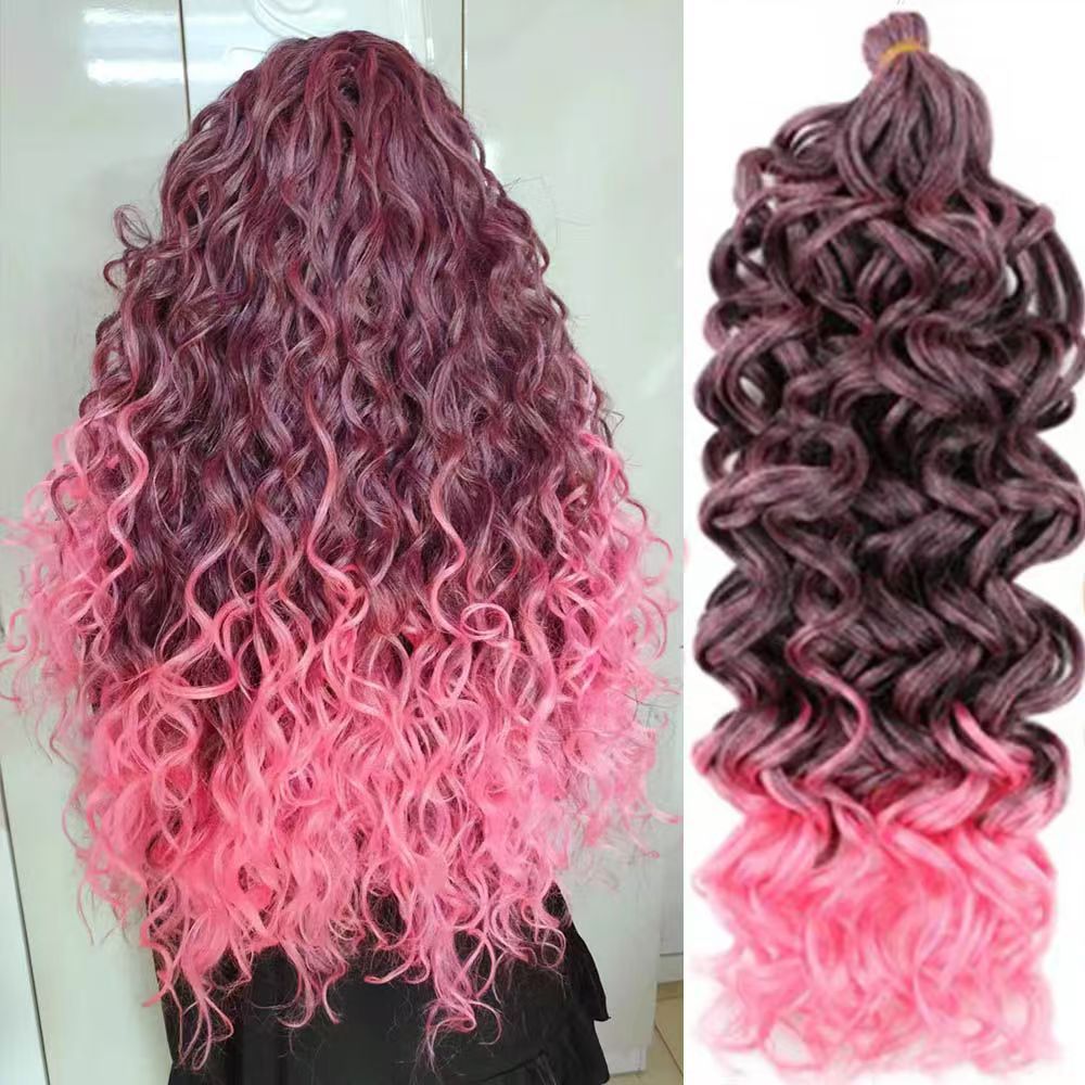 Wig Latin American curly wig big curly Hawaiian curly crochet braided fluffy gradient color hair extension water ripple wave curlGradient dark grey pink