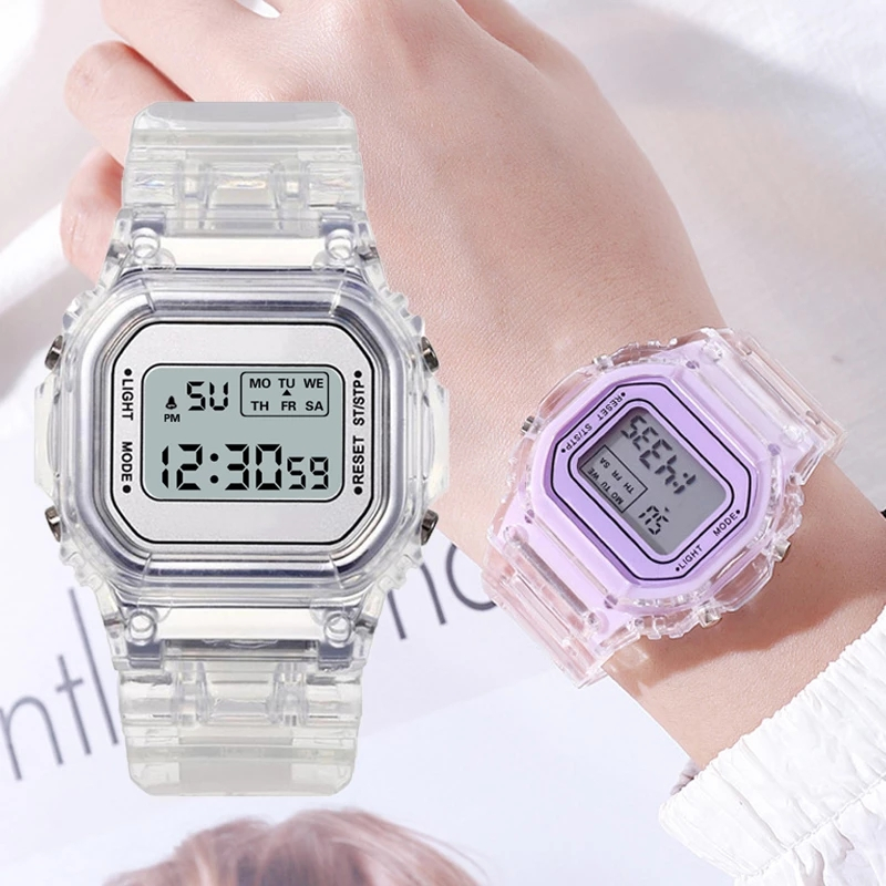 New Fashion Transparent Digital Watch Square Women Watches Sports Waterproof Electronic Watch Reloj Mujer Clock Dropshipping
