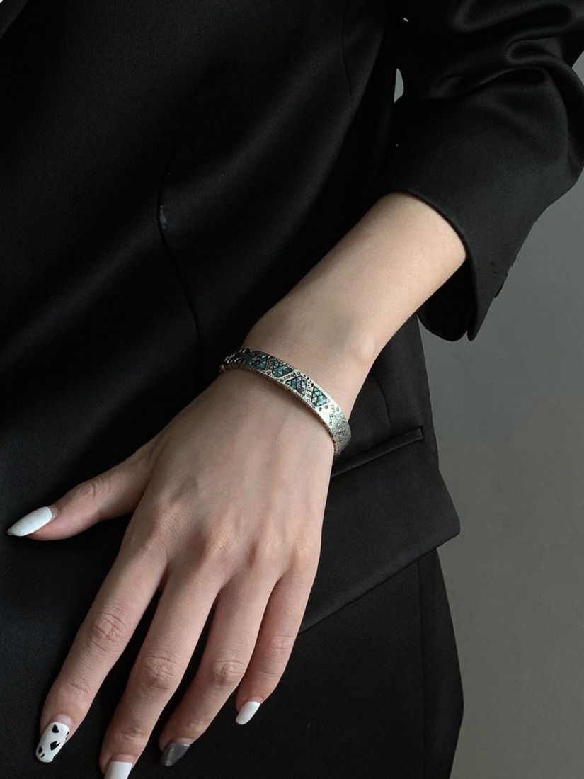 Magnetic Gaming Headset Abalone Bracelet Open Cuff - Iridescent Paua Shell Silver Bangle