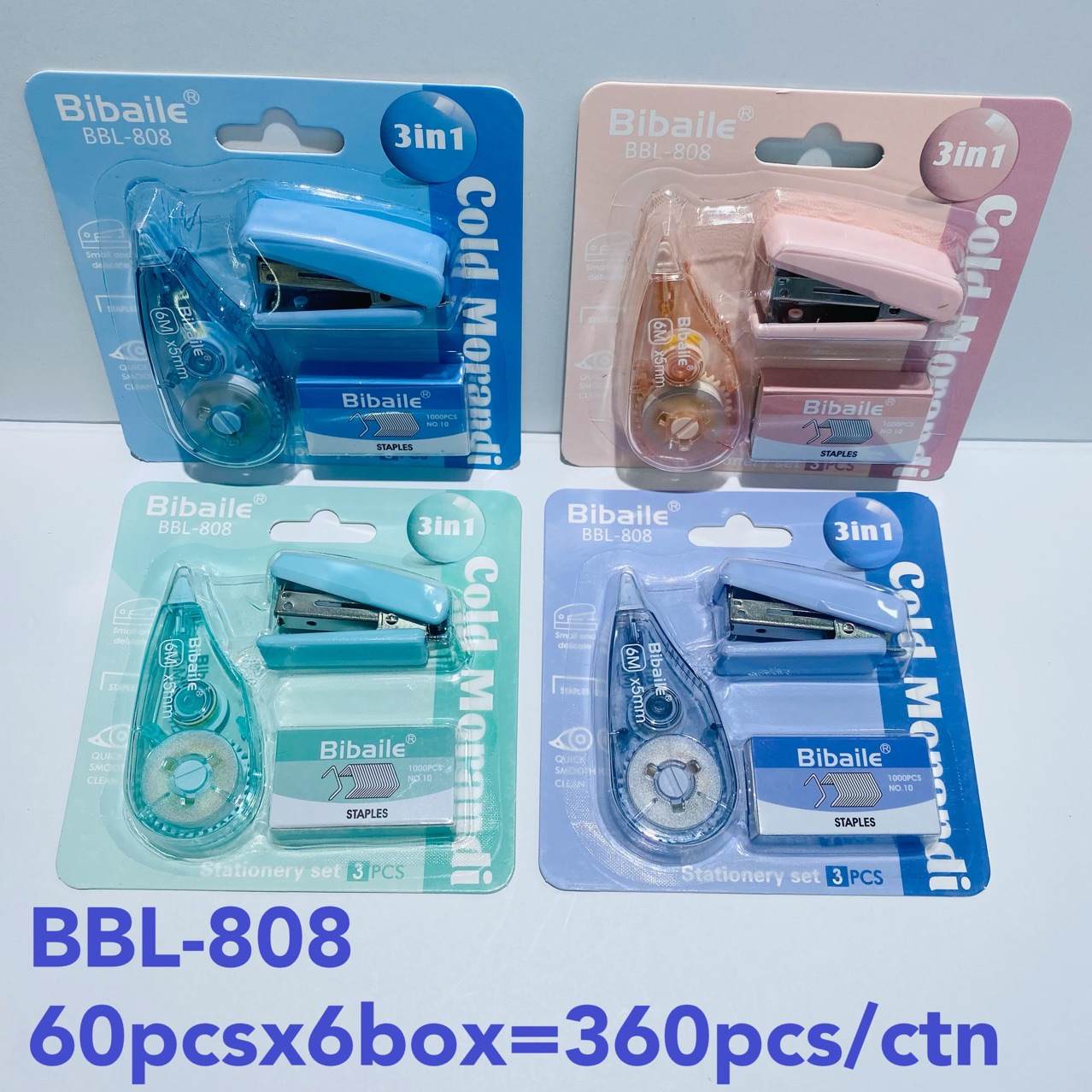 BBL-808 3pcs Portable Mini Office Stapler Set Learning Stationery School Supplies Correction Tape with 1000pcs staples Holiday Gifts