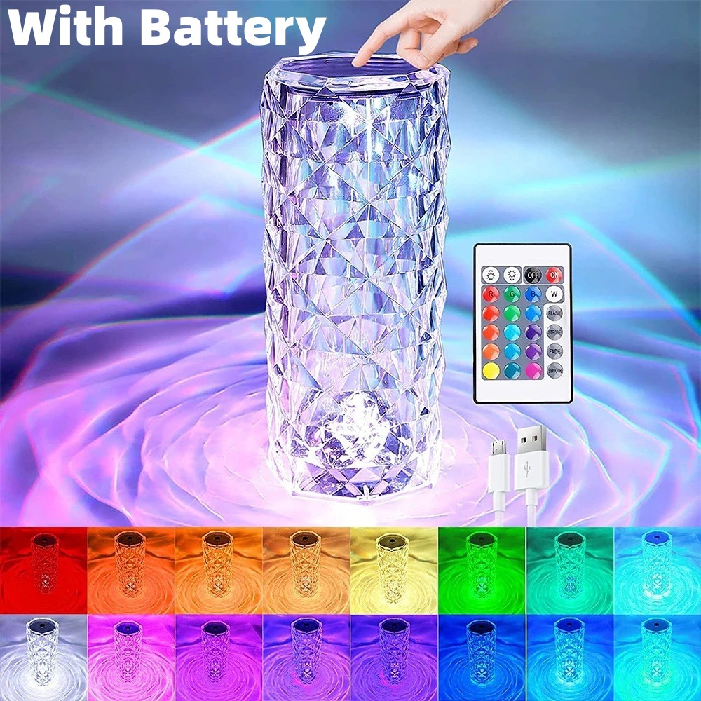 3/16 Colors Crystal Table Lamp Touch Remote Diamond Lamps Room Decor Atmosphere Bedside Night Light Desktop Projector Lights