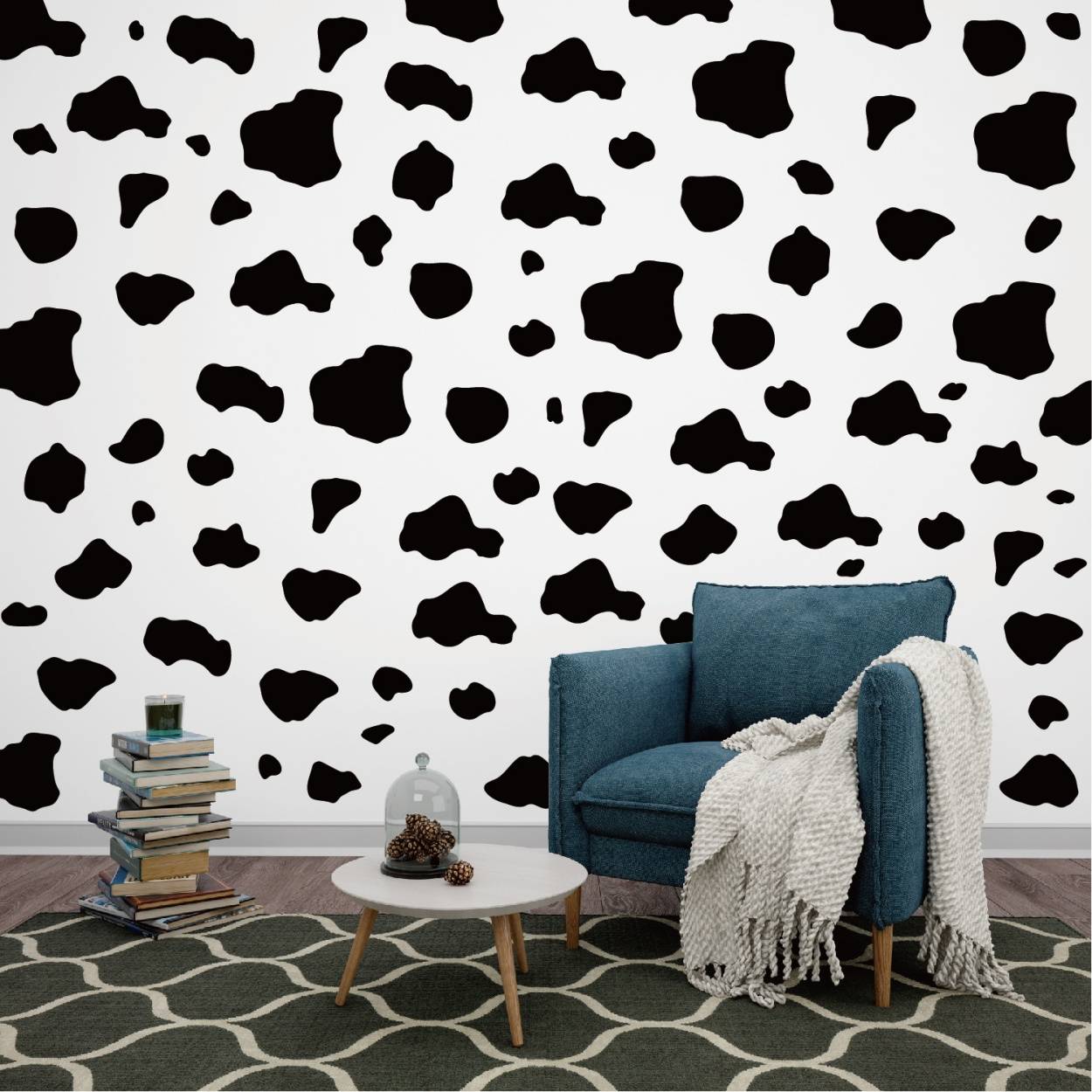 Cow Print Wall Stickers, Black Geometric Abstract Design, Waterproof PVC Self-Adhesive, Removable Kids Bedroom Home Decoration, Easy to Install, Suitable for Living Room Nursery Playroom Wall Decal