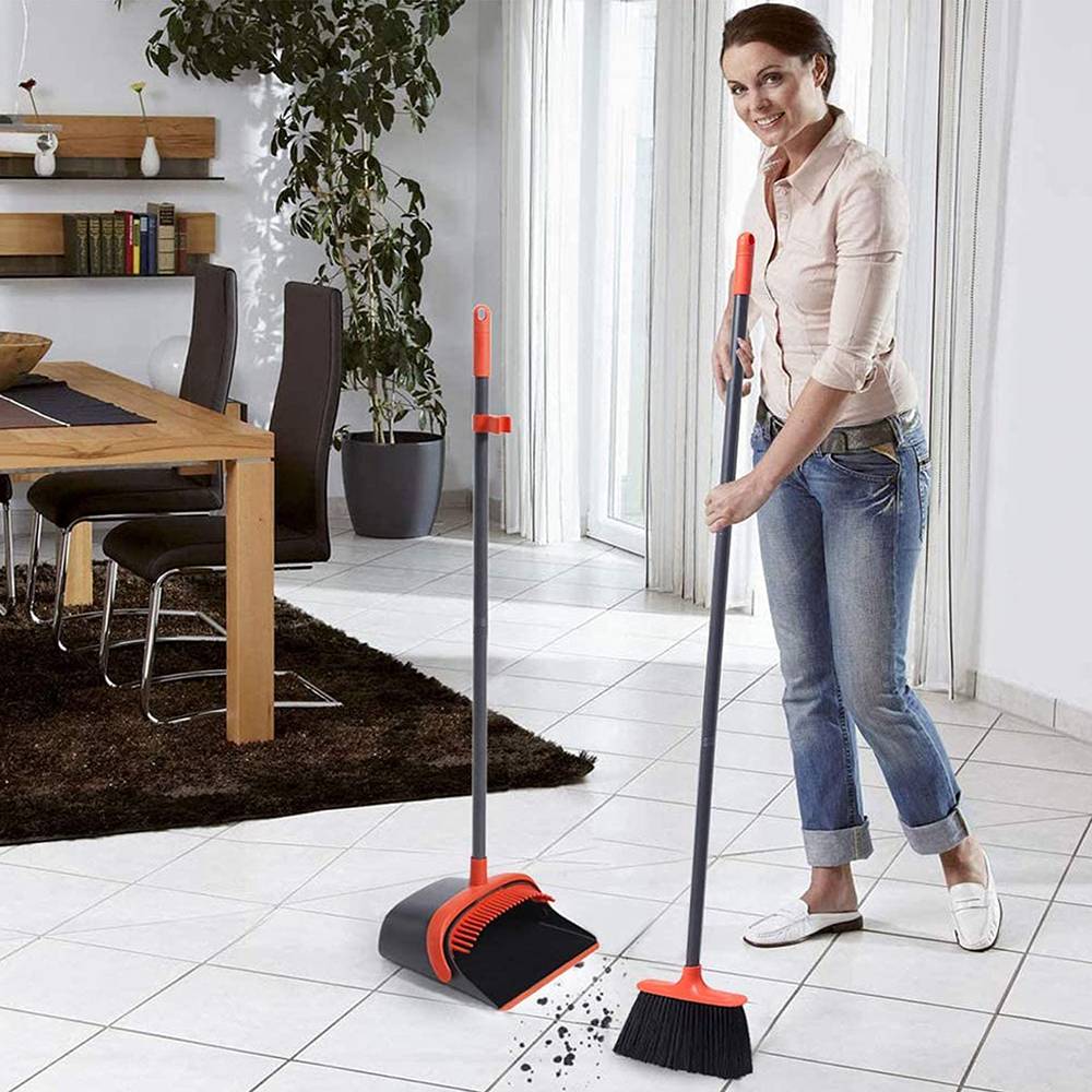 Broom and Dustpan Set, Dustpan and Broom Set, Long Handle Broom with Dustpan, Broom and Dustpan Combo for Office Home Kitchen Lobby Floor Use,Upright Standing Dustpan Broom Set