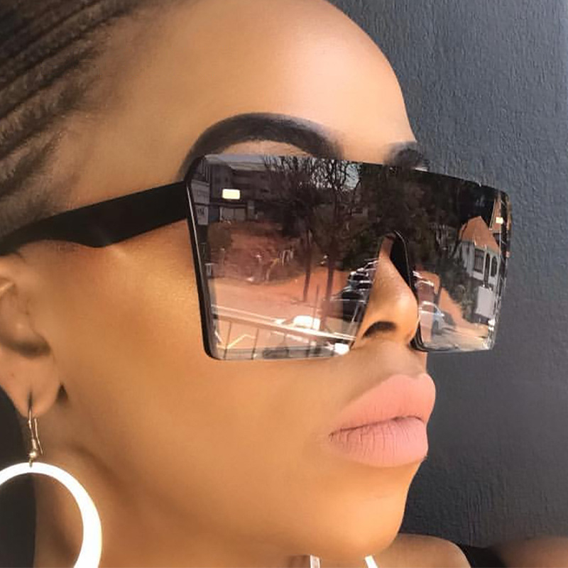 2185 Vintage Oversized One Piece Lens Women Sunglasses Hot Selling Female Ladies Square PC Sun Glasses With Rivet
