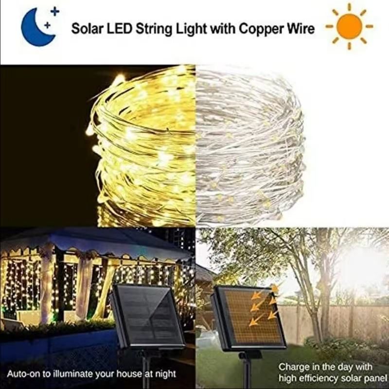 AUNONT Creative LED Starry Fairy Solar String Light Waterproof Outdoor Indoor Wedding Party Decorative Copper Wire Garland Lamp