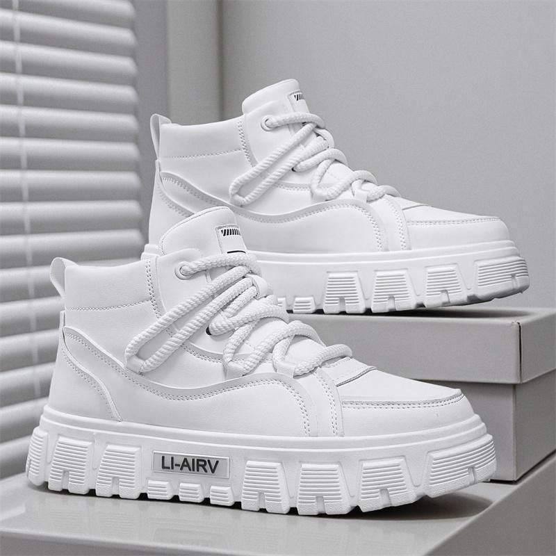 White High Top Martin Boots 2025 A/W Work Style Skate Shoes British Chunky Sole Leather Ankle Boots Men's Casual Shoes