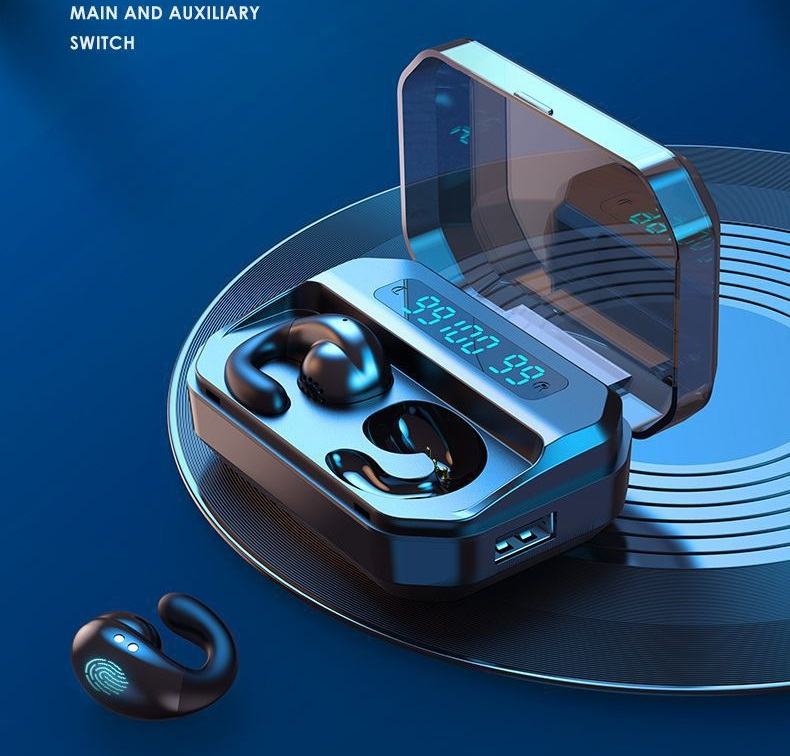 Bluetooth headset TWS three digital display not in-ear black technology headset new hanging ear air conduction music call