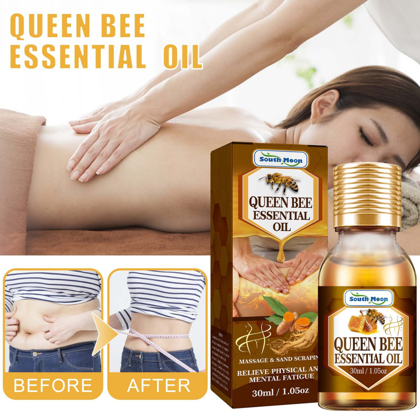 Queen Bee Essential Oils, Soothes Joints, Neck, Shoulders, Tightens Skin Soreness Massage Oil