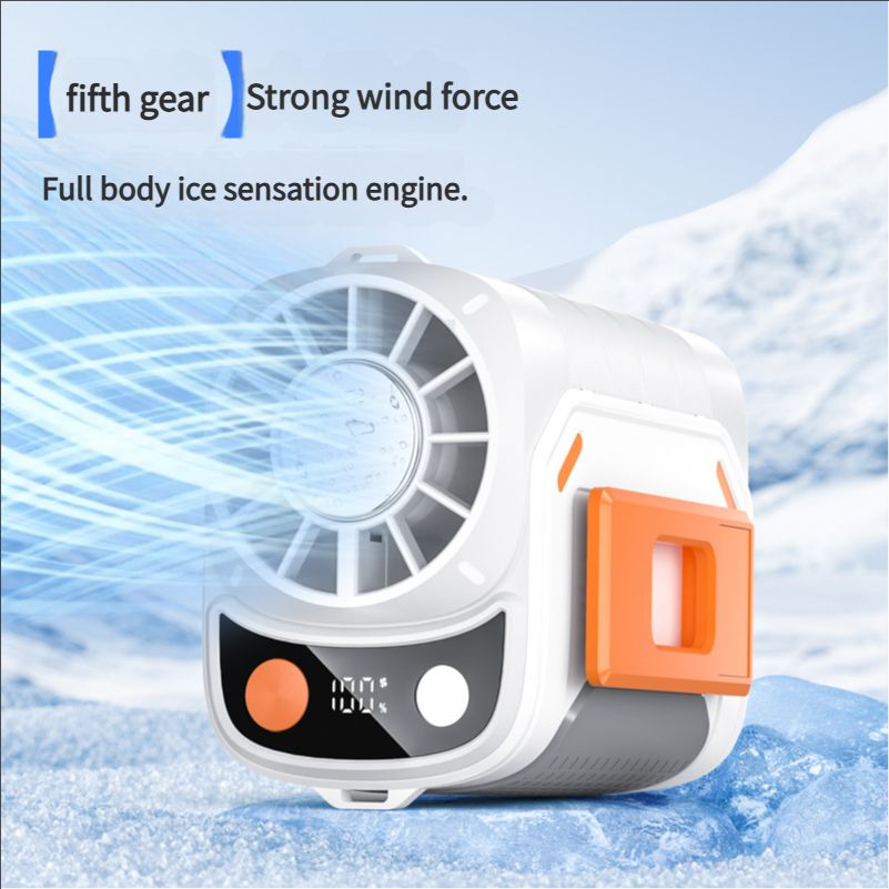 Portable belt air conditioning fan, rechargeable 3-in-1 semiconductor cooling hanging belt fan, equipped with 6000mAh battery and flashlight, three wind speeds, digital display, suitable for construction sites, outdoor, farms, fishing, camping