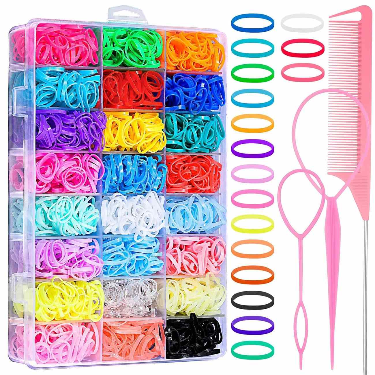 1800 Pack Elastic Hair Rubber Bands for Girls, 24 Colors Small Girl Hair Ties Baby Hair Ties Elastic Rubber Bands with Hair Loop Styling Tool Hair Accessories for Toddler Baby Girl Hair