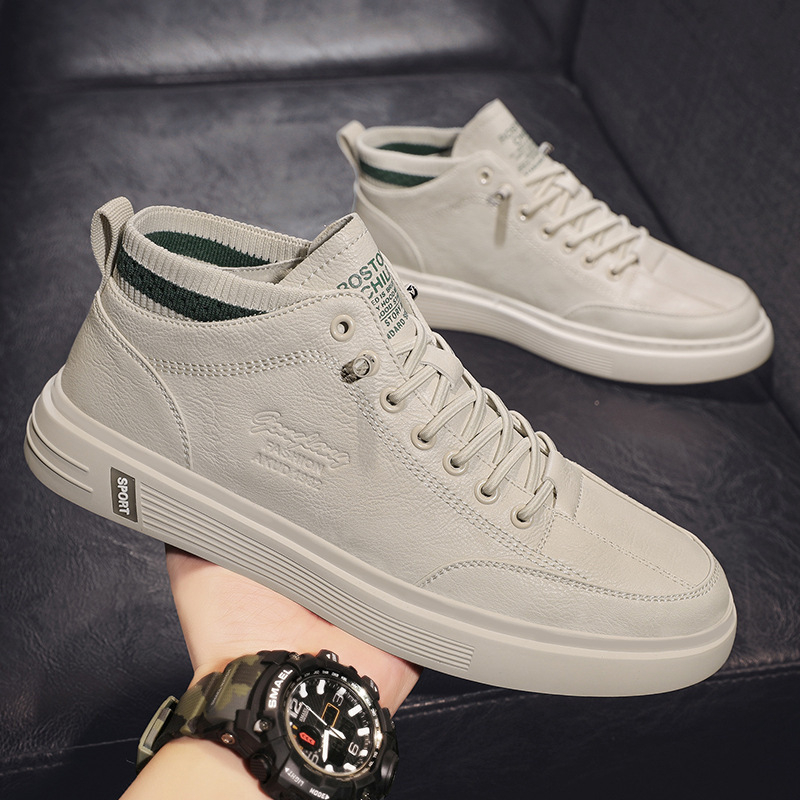 XL222 Men's Spring New High-Top Athleisure Board Shoes Versatile Solid Color Breathable Work Shoes