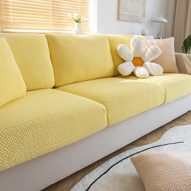 Lemon Yellow Thick Jacquard Sofa Seat Cushion Cover Furniture Protector Couch Covers for Sofas Anti-dust Removable Seat Slipcover Kids Pets