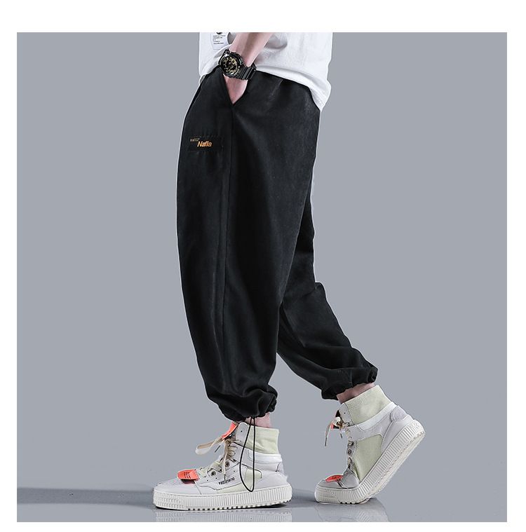 Men's Autumn Solid Color Loose Sports Pants Drawstring Cropped Casual Pants