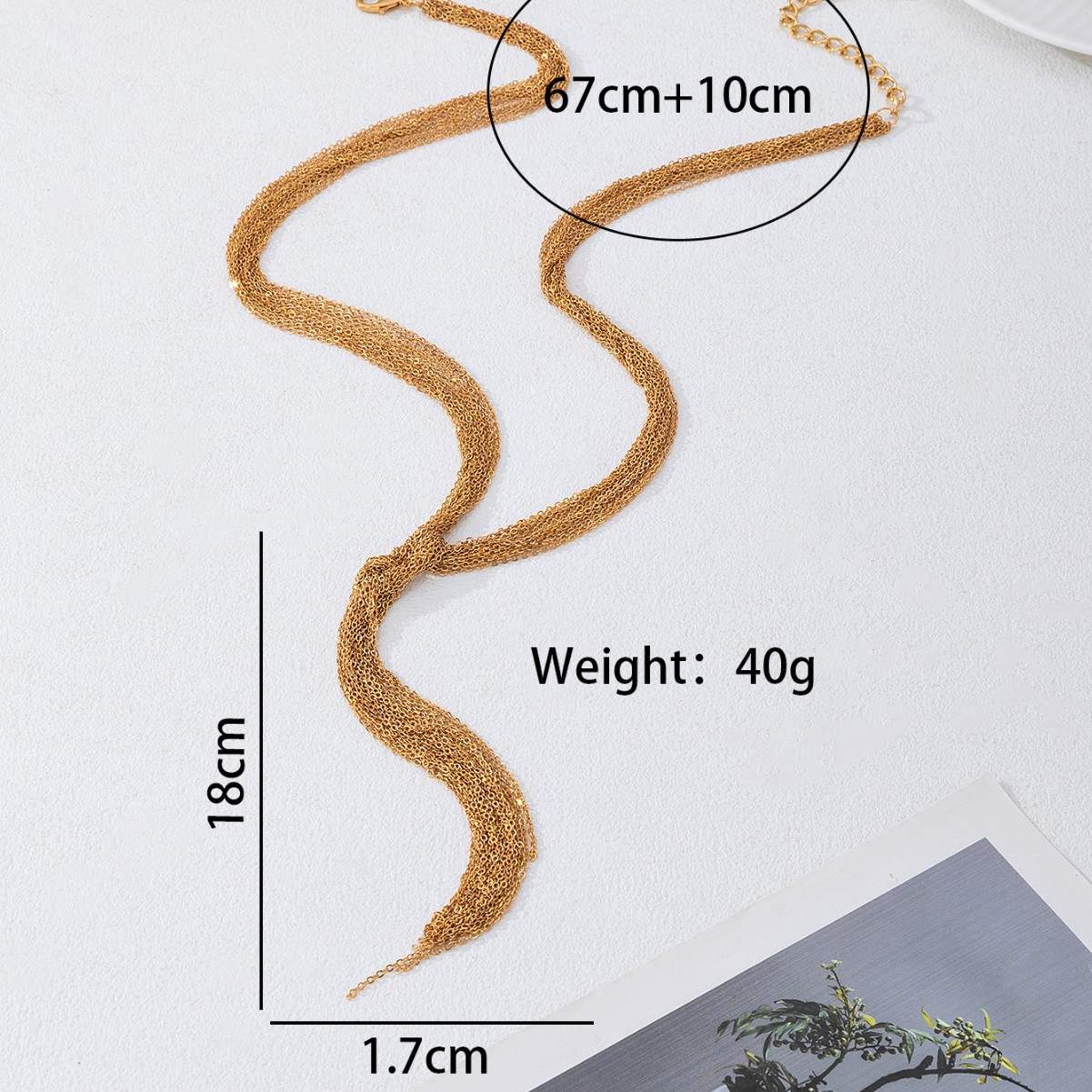 Gold Mesh Chain Lariat Necklace with Knotted Tassel, Adjustable 67+10cm Long Drop Statement Necklace for Women
