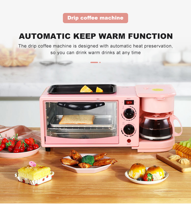 3 in 1 Breakfast Electric Toaster Oven & Coffee Maker - 9L Pink
