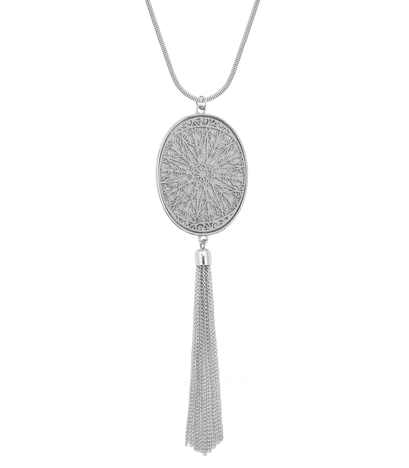 ZW1232 women's disc pendant necklace fringed openwork disc girls necklace