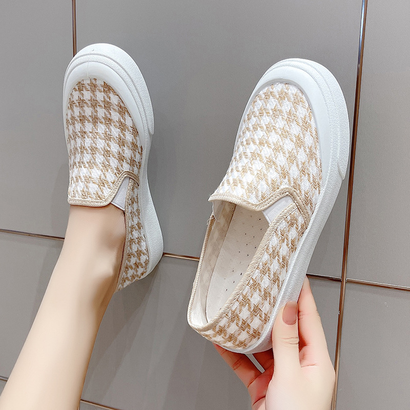 2206  comfortable flats for women, casual shoes for girls, plaid pattern single shoes