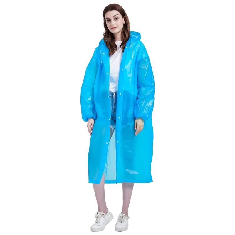Raincoat for Adults, Portable PEVA Rain Coats Reusable Rain Poncho with Hood and Elastic Cuff Sleeves One Size