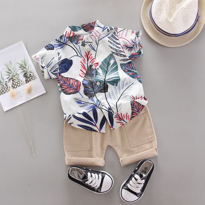 Children's short sleeve set Summer boys printed shirt Southeast Asian style shirt set A_5