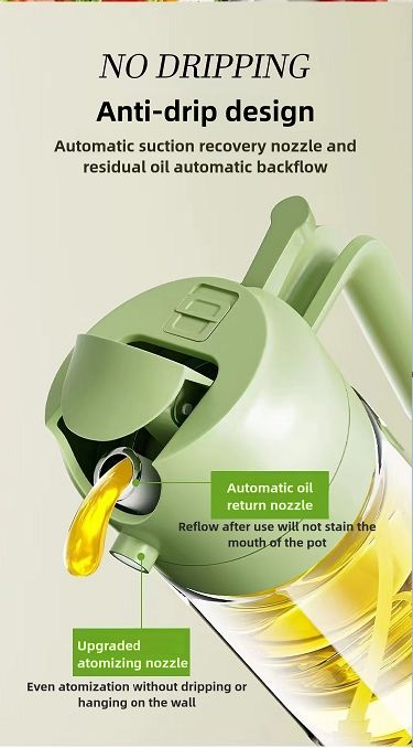 470ml Glass Oil Dispenser Bottle - Dual-Function Spray & Pour, Wide Mouth, Leak-Proof Design, Ergonomic One-Handed Use, Easy to Clean, Drip-Free Kitchen Oil Container  