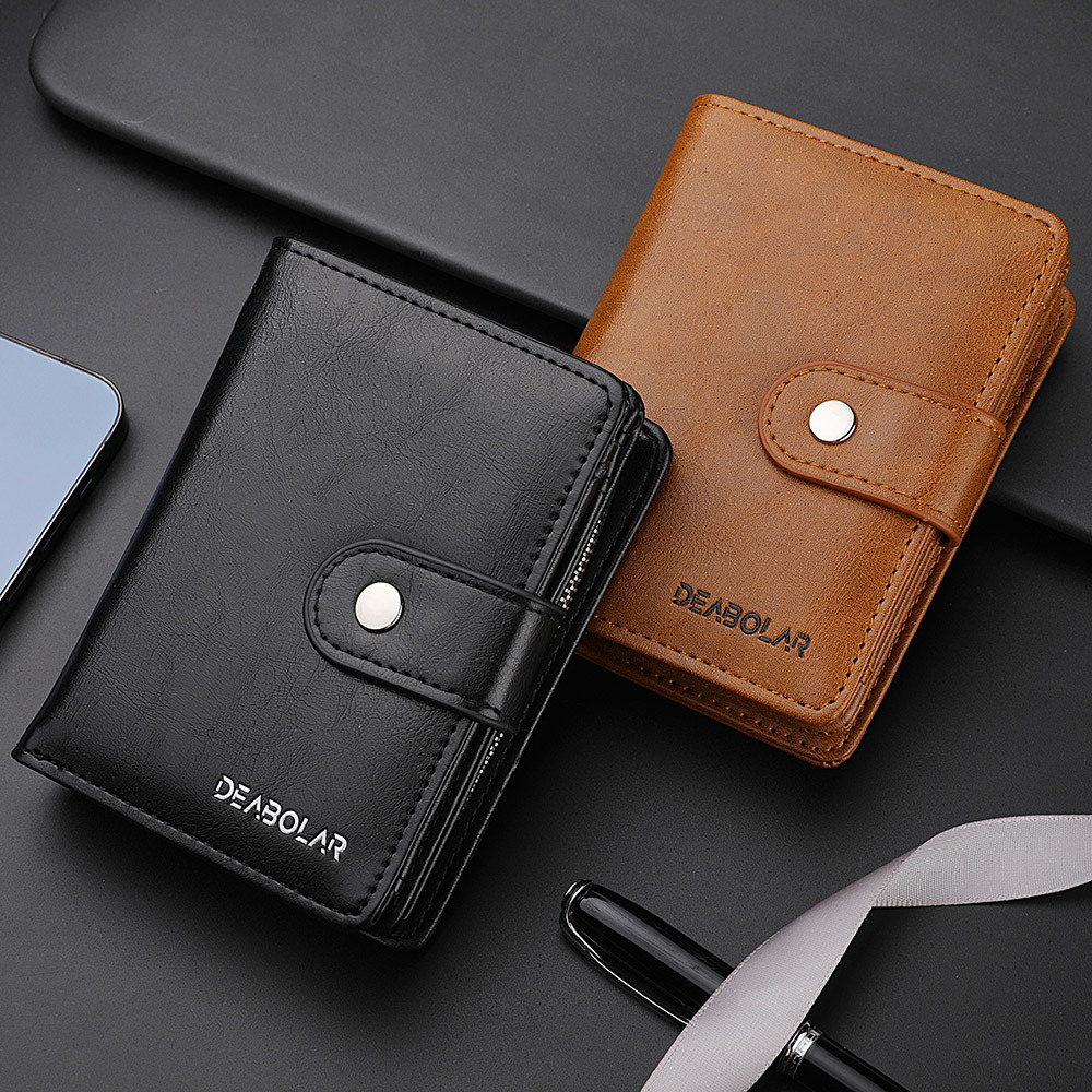 k3279 Vintage PU Leather Male Coin Wallet Fashion Zipper Short Purse Retro Money Clips For Men