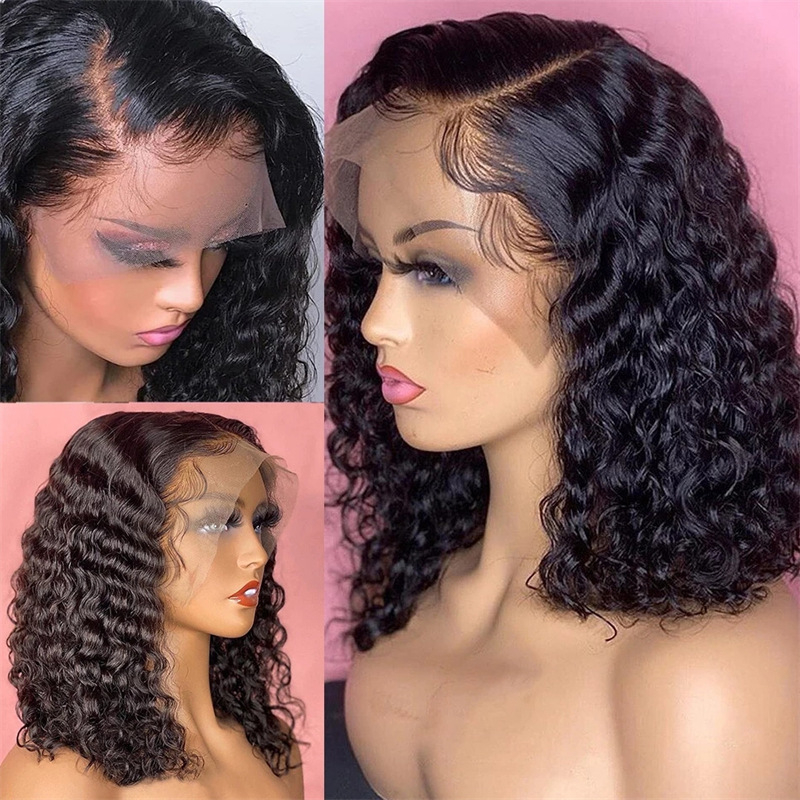 Fashion Short Popular Trend Black Wig Full Head Hair Short Hair Female Front Lace African Small Curly Wigs Full Headgear Makeup
