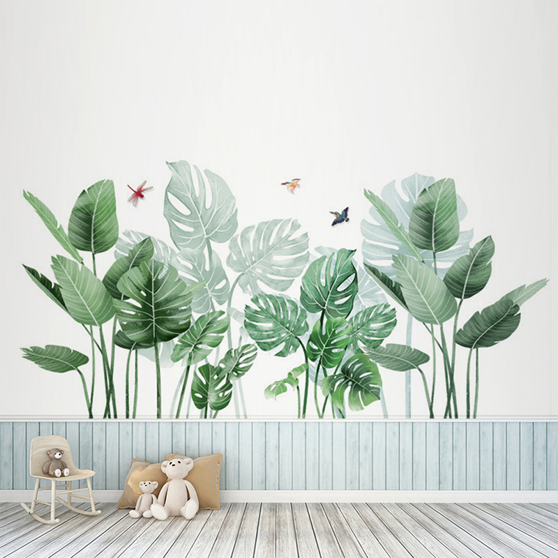 Green Plants Wall Stickers Nordic Style Tropical Rainforest Wall Decals, Removable Waterproof Flower Plant Tree Mural PVC Creative Home Decor for Bedroom Living Room Office TV Wall Decoration
