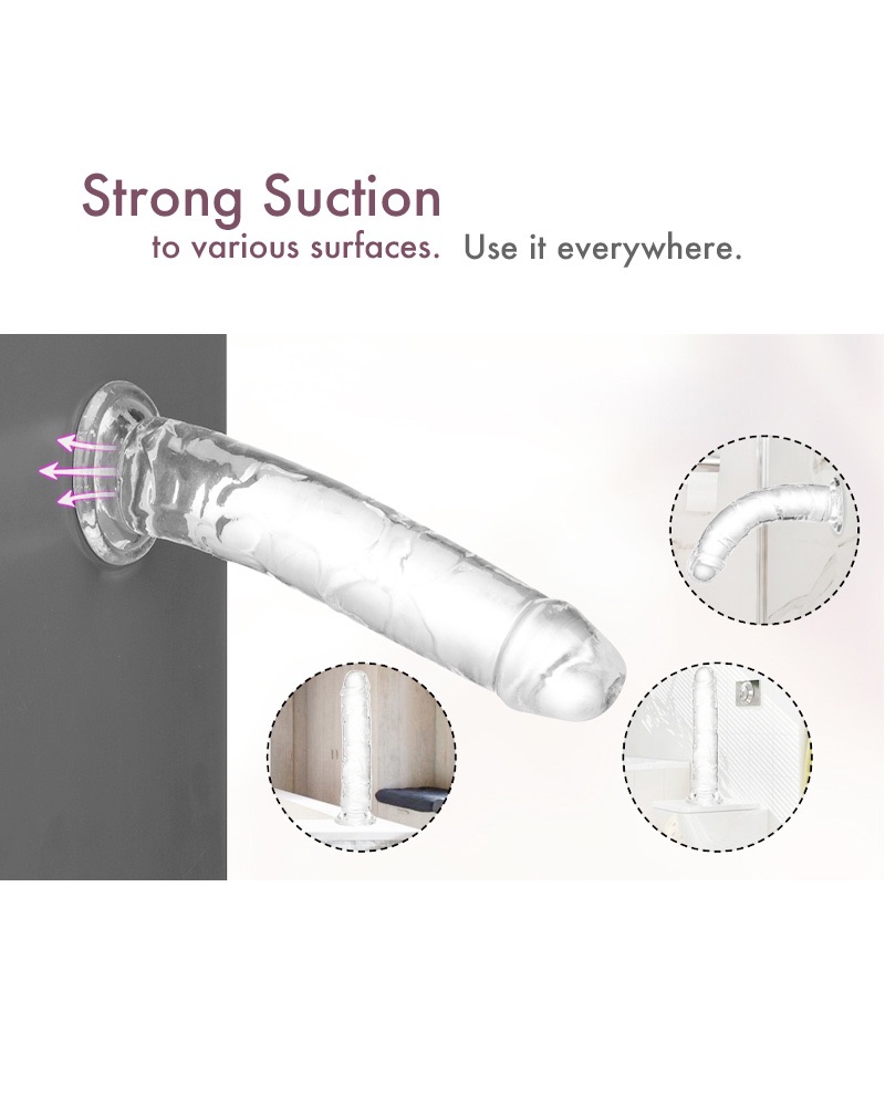 Adult Toy, Sex Toy, Silicone Dildo for Women, Hands-free with Suction Cup, Fake Penis, Transparent