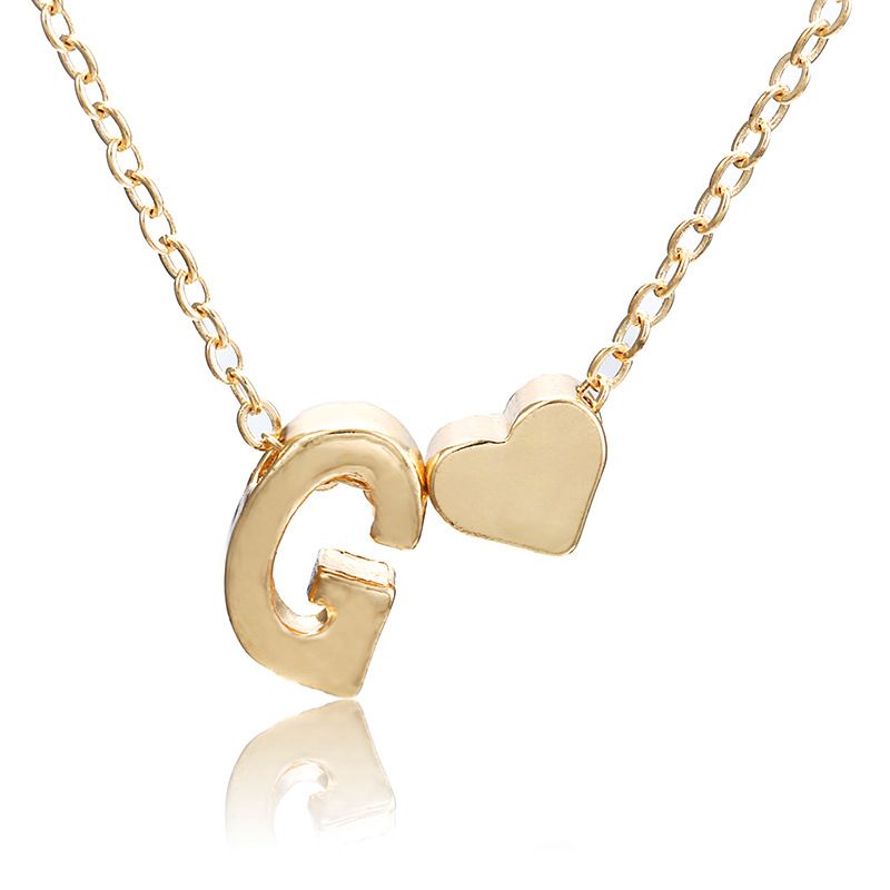 New simple peach heart-shaped letter necklace, elegant and versatile 26-letter original heart clavicle chainG
