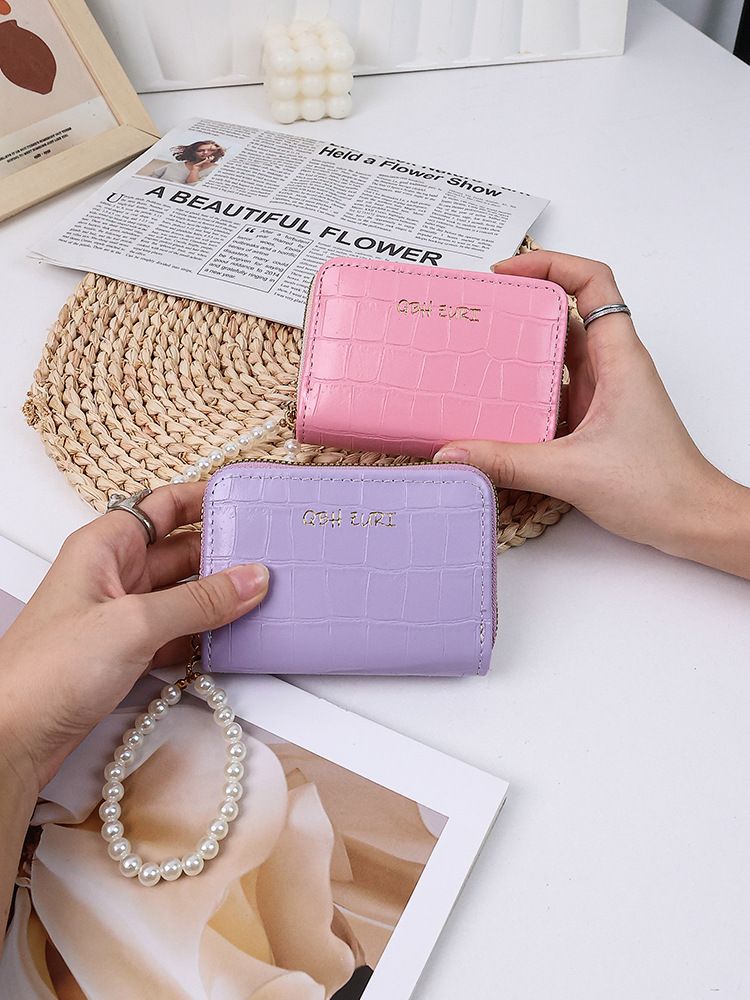 Women's New Pearl Chain Card Holder, Alligator Pattern Multi-Card Slot Simple Fashion Accordion Card Case
