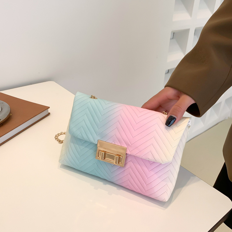 1-22092 Ladies Bag Women's Fall 2022 New Korean Style Vintage Gradient Contrast Color Chain Small Square Bag Women's Shoulder Cross-Body Bag