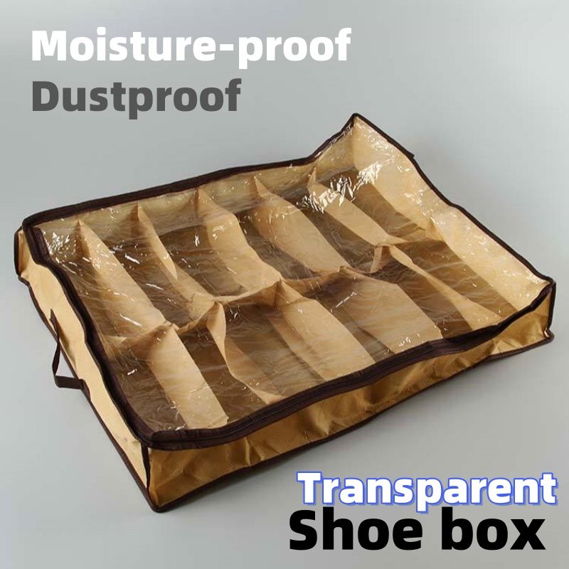 Shoes under 12 grid, non-woven shoe box, household storage utensils Storage Box Transparent storage shoe box with 12 compartments, dust-proof moisture-proof shoe box