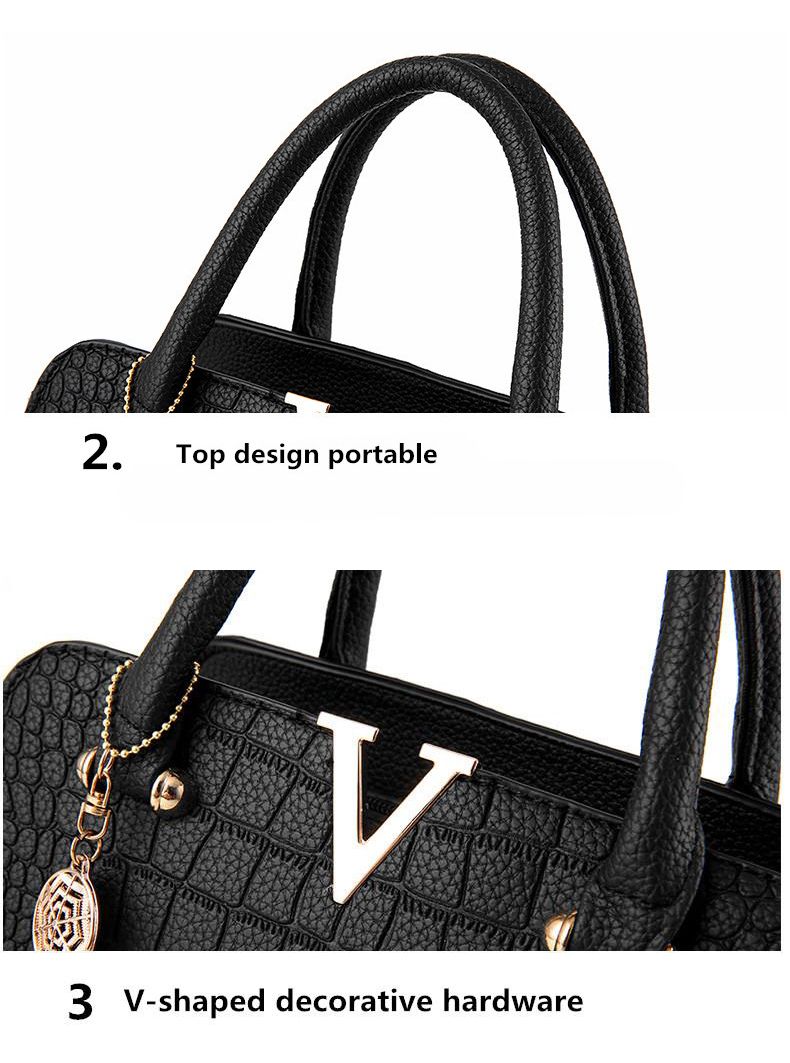 Crocodile leather women's bag V letter designer women's handbag