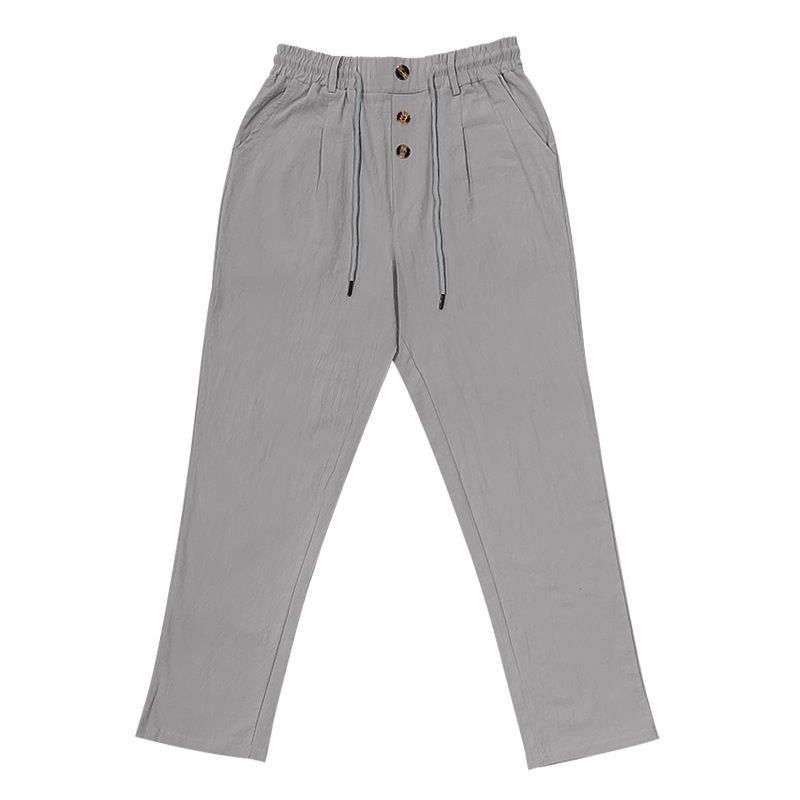 Men's Bottoms Pants Casual American Men's Cotton Linen Pants Button Decoration Drawstring Summer Beach Pants Straight Tube Solid Color Breathable Pants